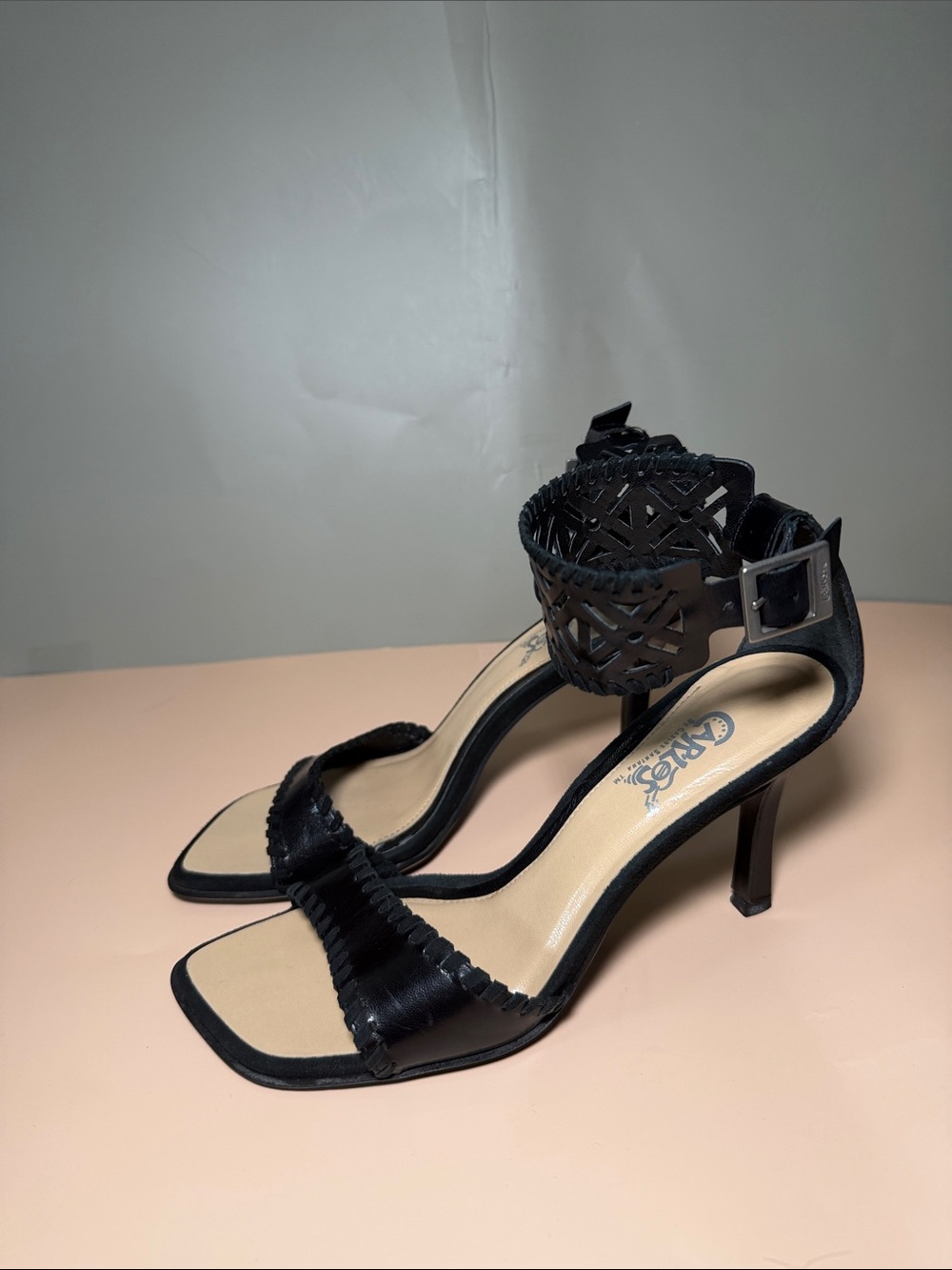 Carlos by Carlos Santana Black Strappy Ankle-Cuff Heels